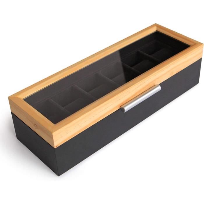 Boîte à Montres en Bois Massif Noir et Beige, Coffret Montres Homme / Femme, Boite de Rangement pour Montres Organisateur avec Co...