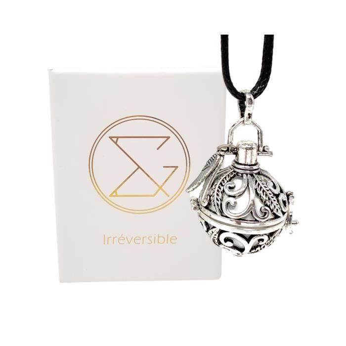 Bola de grossesse cage argent avec chaîne - LILY (Ailes d'ange/bille blanche) - plaquée argent - coffret cadeau femme enceinte