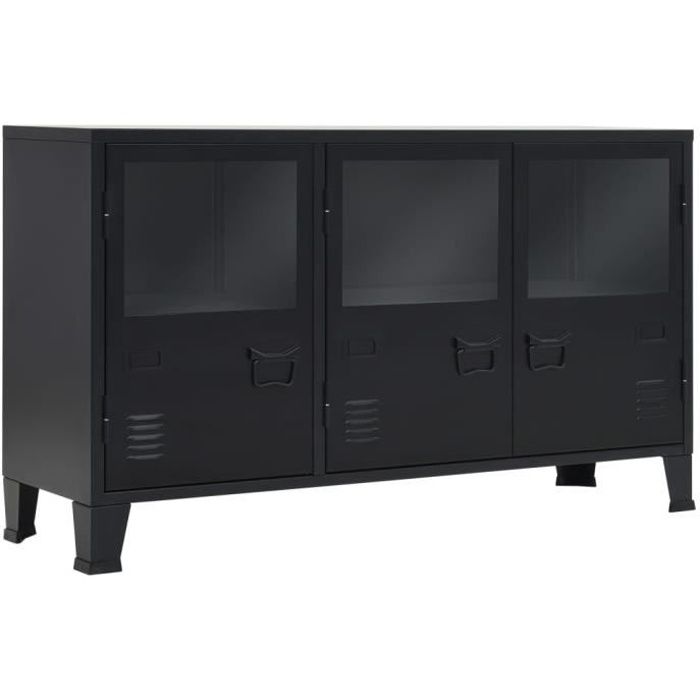 Buffet contemporain commode meuble bas rangement Buffet cuisine - Métal de style industriel 120 x 35 x 70 cm Noir