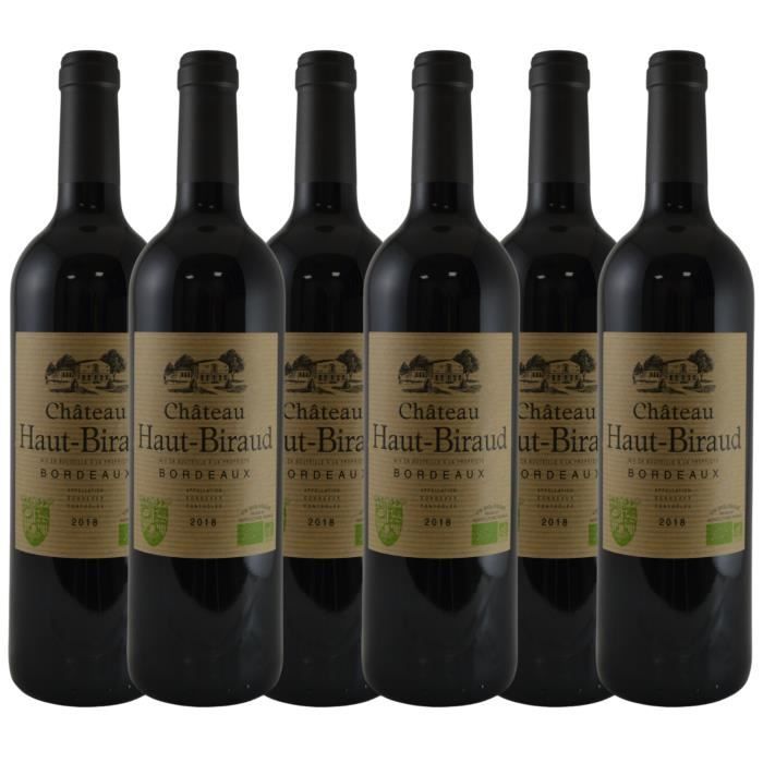 Château Haut Biraud 2018 - AOC Bordeaux - Vin rouge de Bordeaux Bio - lot de 6 bouteilles 75 cl