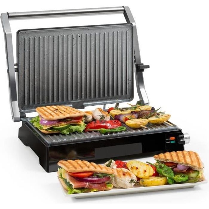 Klarstein Buffalo Grill de contact multifonction - Presse à panini - 2000W - revêtement céramique - inox & noir