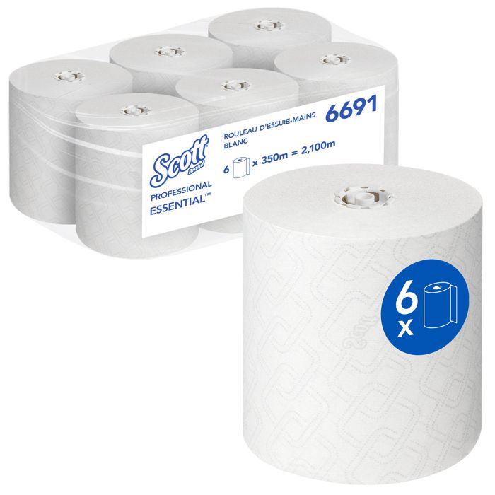 Essuie-mains laminés 'Scott 1 plis blanc 350M boîte de 6-9137216