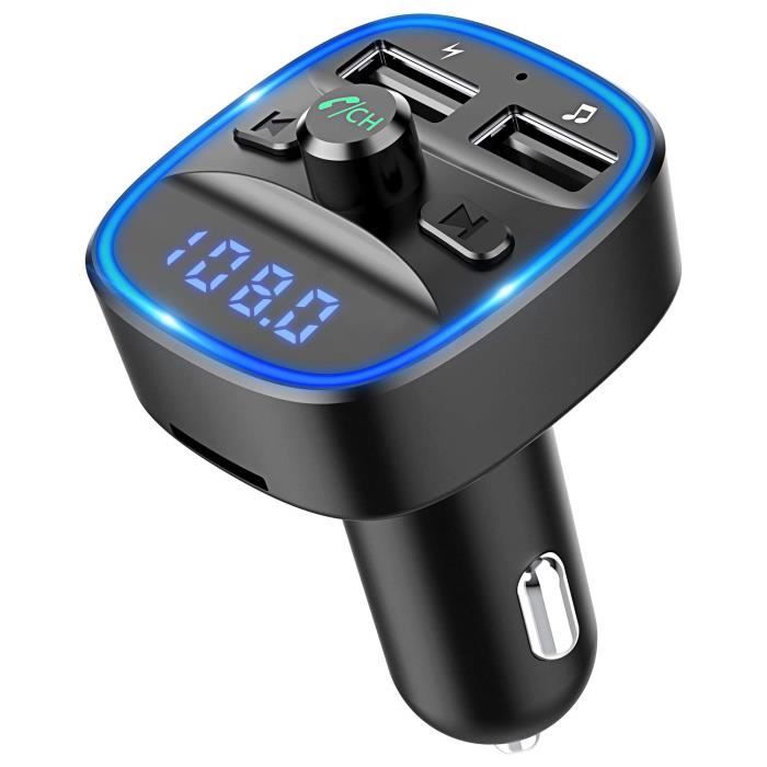 Transmetteur FM Bluetooth, Bluetooth Lecteur MP3 Adaptateur Radio sans Fil Kit Émetteur FM Voiture Chargeur
