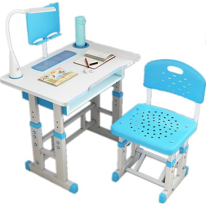 Bureau pour Enfants Ergonomique 70cm Avec Une Chaise et Lampe Pour Enfants et tasse Position Réglage En Hauteur Couleur Bleu