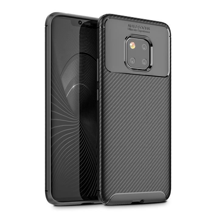 Coque Huawei Mate 20 Pro Housse de Protection Souple Antichoc Etui Fibre de Carbone Mince Cas - Noir