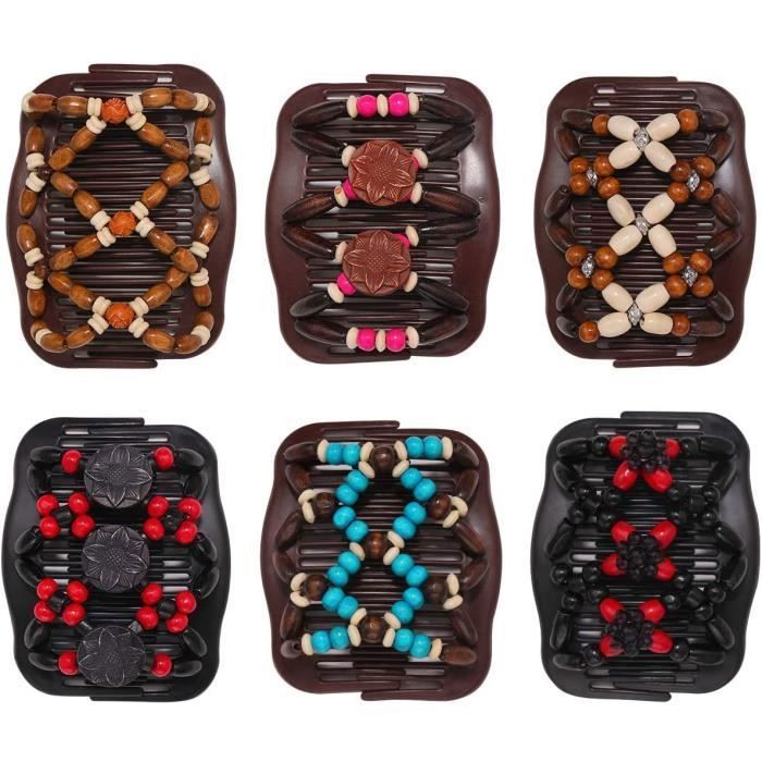 Lot de 6 peignes à cheveux Magic Hair Comb - Perles élastiques - Barrette à cheveux extensible - Perles magiques - Double pince à ch