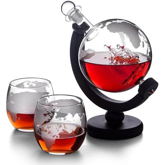 Carafes vin,Carafe whisky raisin carafe bouteille Globe whisky carafe vin aerateur verre vin alcool vodka - Type with 2 cups