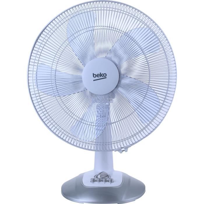 BEKO Ventilateur de table - Moteur 60W - 3 niveaux de vitesse - Blanc/Silver