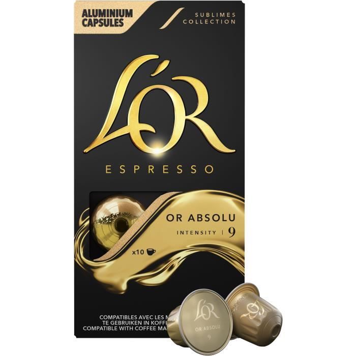 Café Capsules L’Or Espresso L'Or Absolu x10, en aluminium compatibles Nespresso