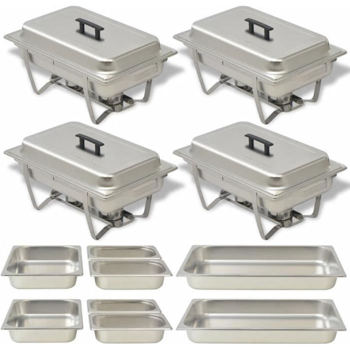 Ensemble de Chafing-dish chauffe-plats 4 pcs Acier inoxydable HB068