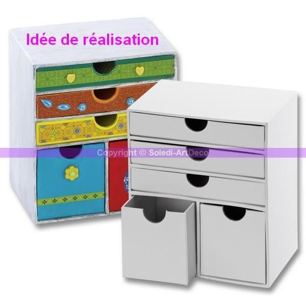 Commode à 5 tiroirs en carton blanc, 16 cm