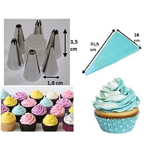 Poche Silicone + 6 Douilles - Patisserie Gateau Cake Chantilly - 020