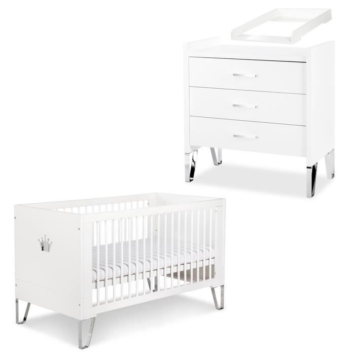 BLANKA Chambre bébé lit convertible et commode avec plan à langer 140X70 Blanc