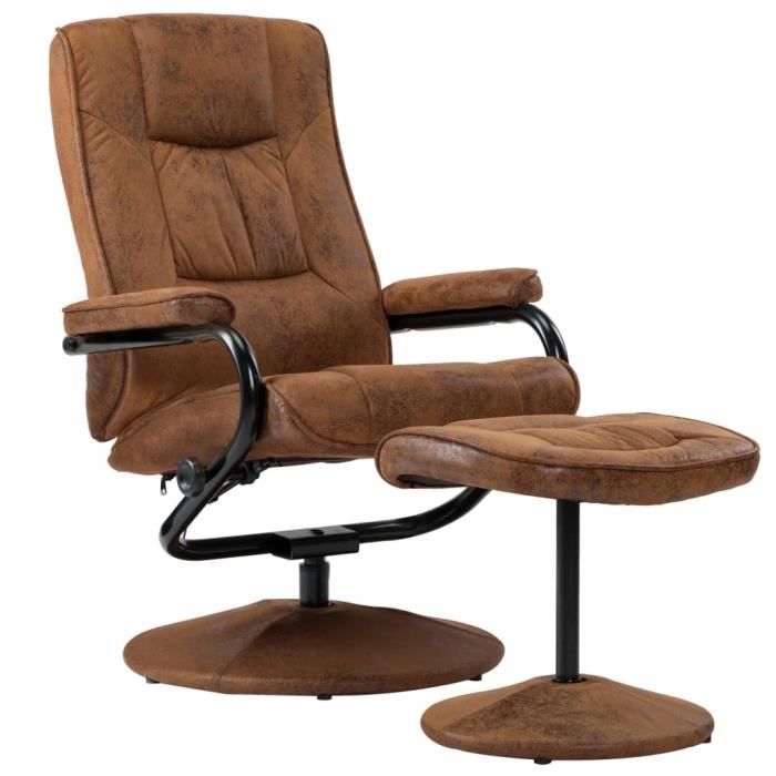 Magnifique-Fauteuil relax style contemporain confort Fauteuil TV avec repose-pied Marron Similicuir daim