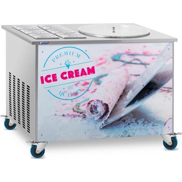Plancha à glace Thaïlandaise Machine Royal Catering RCFI-1O-6 (1 Plaque Ronde, ø50 cm, 1120 W, 6 Bacs, -25°C)