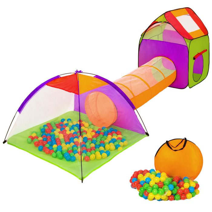 TECTAKE Tente enfant avec Tunnel de jeu + 200 Balles + Sac de transport Multicolore