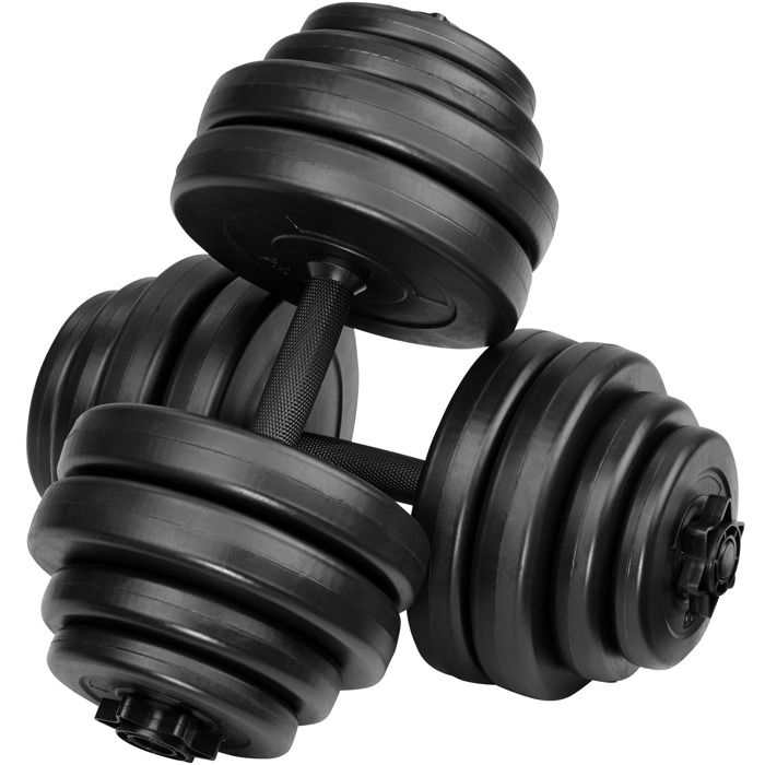 TECTAKE 2 Haltères Courts 46 cm et 16 Disques en Acier 4 x 0,75 kg + 4 x 1,25 kg + 8 x 2,5 kg Noir