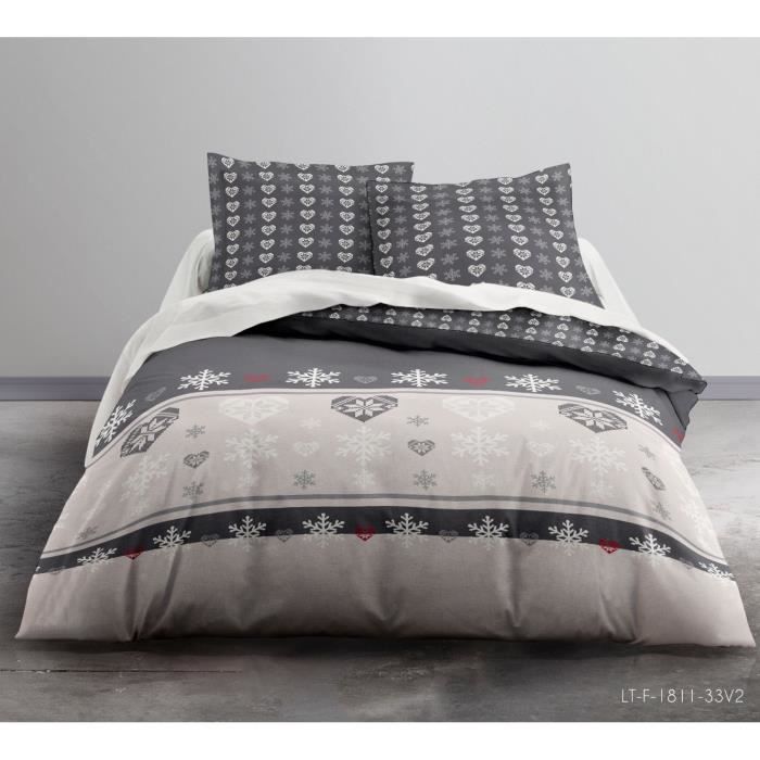 Housse de couette 220x240 Morzine + 2 taies 100% coton flanelle Blanc