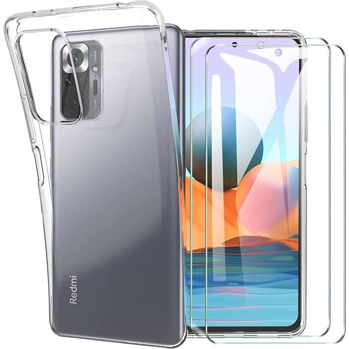 Coque Xiaomi Redmi Note 10 Pro + 2 Verres Trempés Protection écran 9H Housse Silicone Transparent Ultra Fine Anti-Rayures