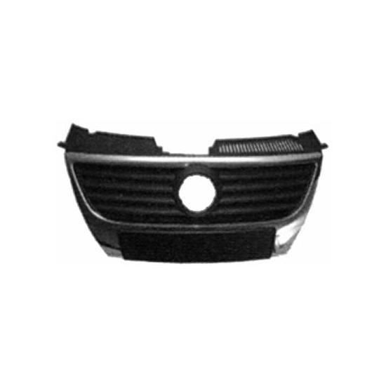 Grille radiateur centrale pour VOLKSWAGEN PASSAT B6 2005-2010, profils noirs, cadre chromé, Neuve.