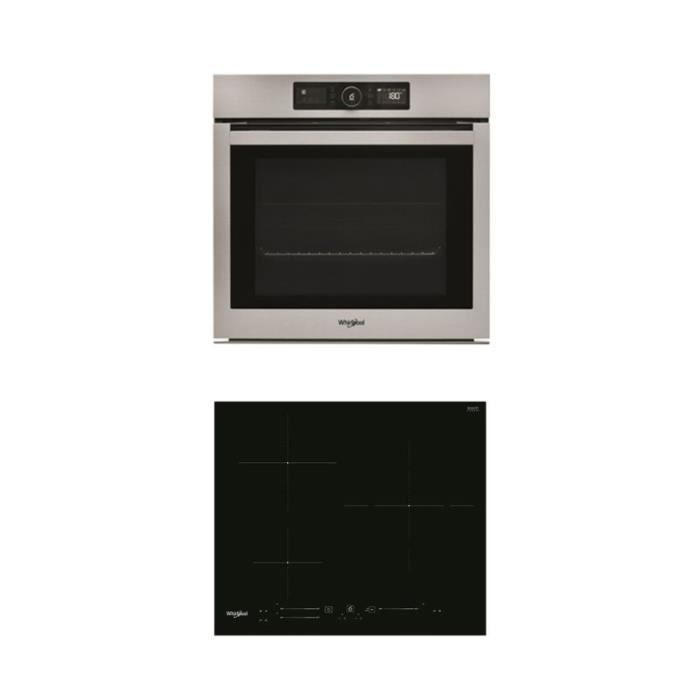 PACK WHIRLPOOL Four Electrique 73L Pyrolyse AutoNettoyant + Table De Cuisson Induction 3 Foyers 56,4 Noir