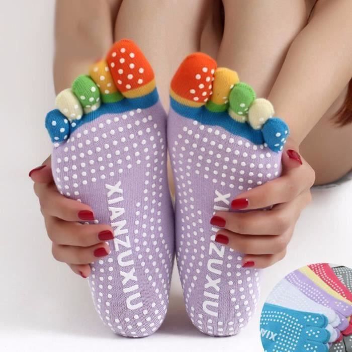 5 paires Chaussuttes Yoga Danse Pilates arc en ciel 5 Orteils Antidérapant Massage No70360