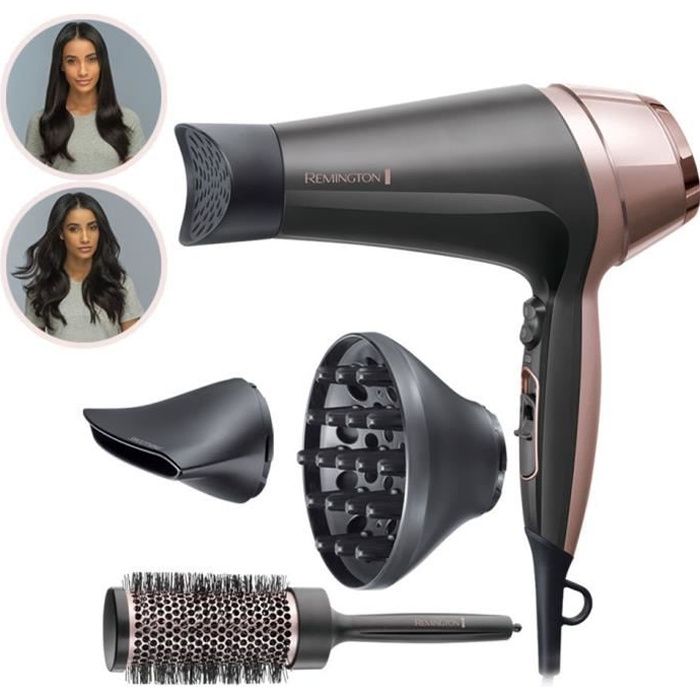Remington D5706 Coffret Coiffure, Sèche-Cheveux Ionique Curl Confidence 2200W, Brosse 45mm, Grille Céramique, Léger, Silencieux