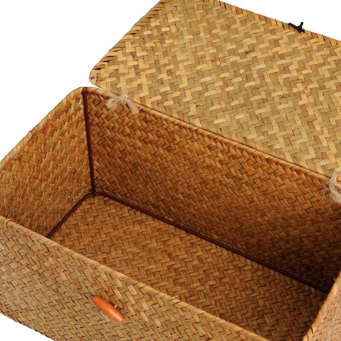 Panier décoratif - DOKOT - Petit 26x14x11 cm - Jonc de mer - Avec couvercle - Multifonction