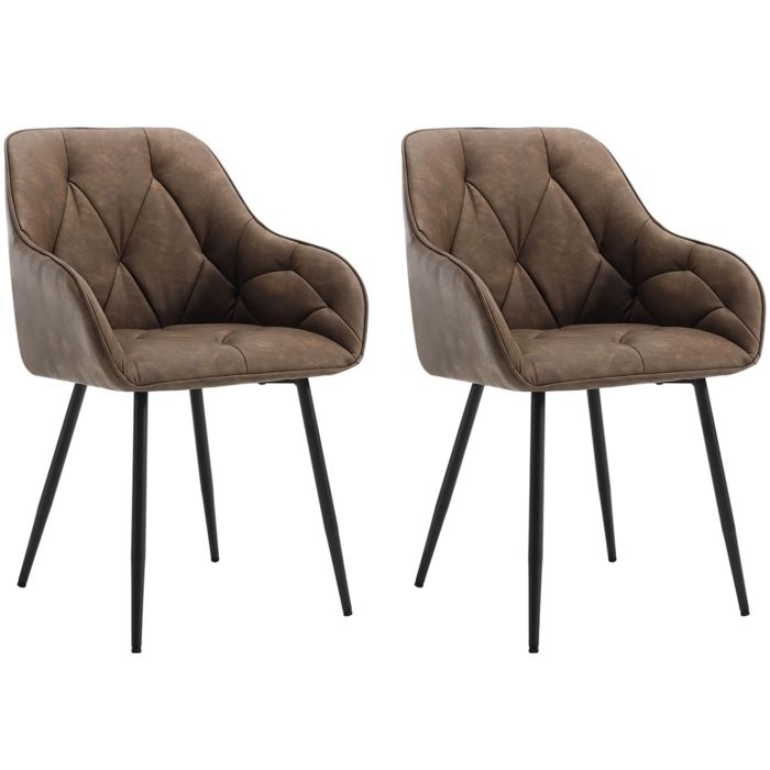 WOLTU Lot de 2 Chaises de Salle à Manger Chaise de Cuisine Rembourrée en Simili Cuir Pieds en Métal Marron foncé W0ATT0145-2