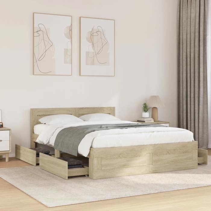 vidaXL Cadre de lit et tête de lit sans matelas chêne sonoma 120x190cm 3295606