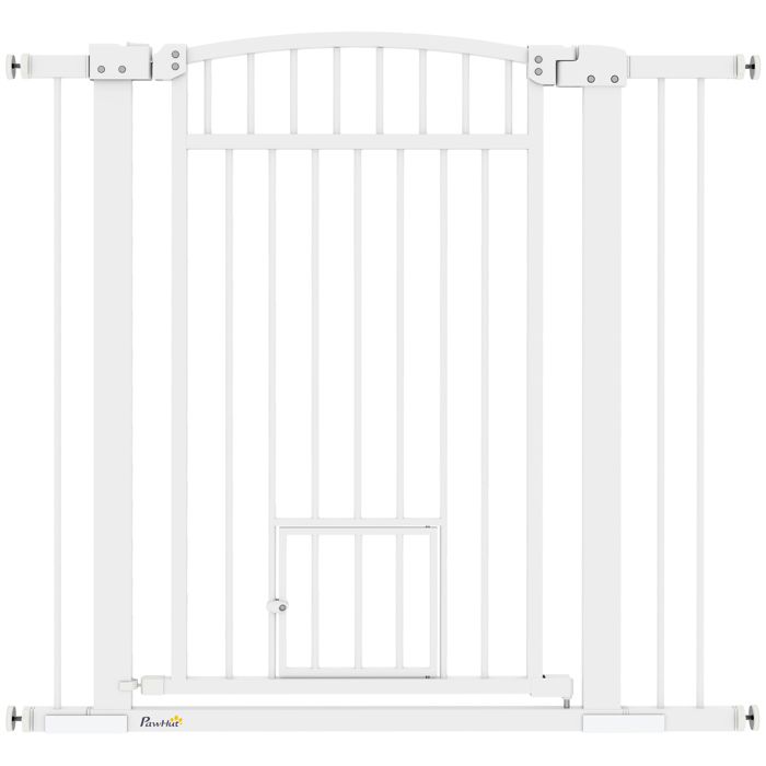 Barrière de sécurité chien - PawHut - largeur 76-104 cm - système de double verrouillage - montage par pression ou perçage - blanc Barrière de sécurité chien - PawHut - largeur 76-104 cm - système de double verrouillage - montage par pression ou perçage - blanc