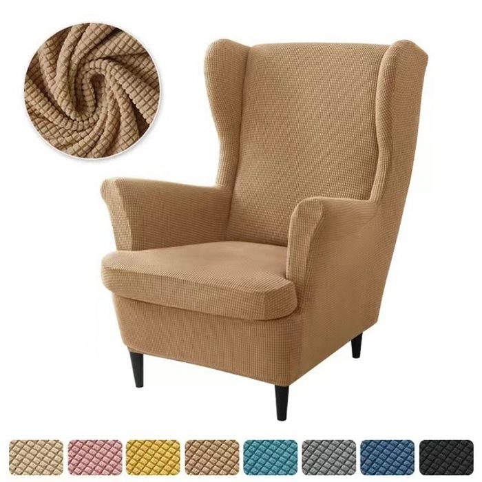 Housse de Fauteuil à Oreilles Extensible 2-Pièces,Couleur Unie Jacquard Épaissir Housse de Fauteuil Antidérapante(Chameau) Housse de Fauteuil à Oreilles Extensible 2-Pièces,Couleur Unie Jacquard Épaissir Housse de Fauteuil Antidérapante(Chameau)