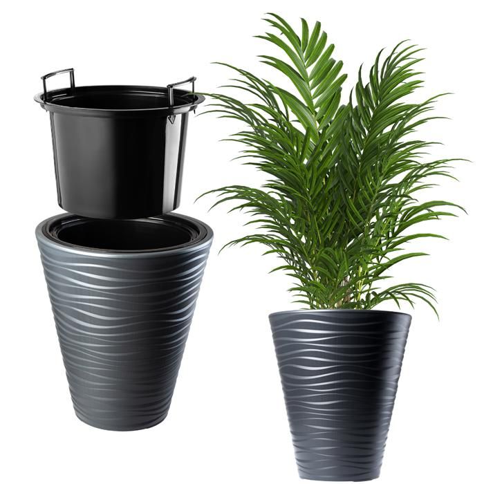 Pot De Fleurs Avec Soucoupe KADAX - Plastique Résistant, Design Minimaliste, 20 Cm, Anthracite