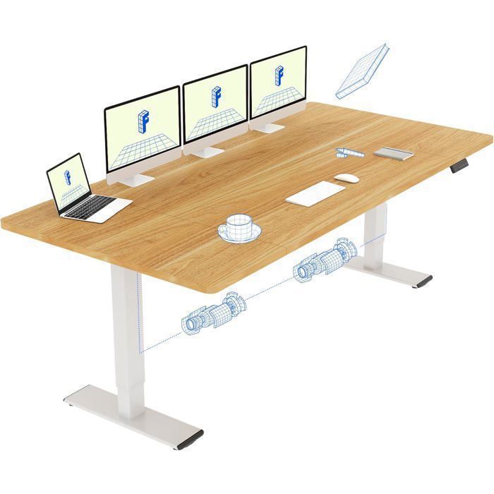 Bureau Assis-debout électrique FLEXISPOT, 200x80cm, 2 Moteurs, Mémoire, Blanc, Charge 120kg