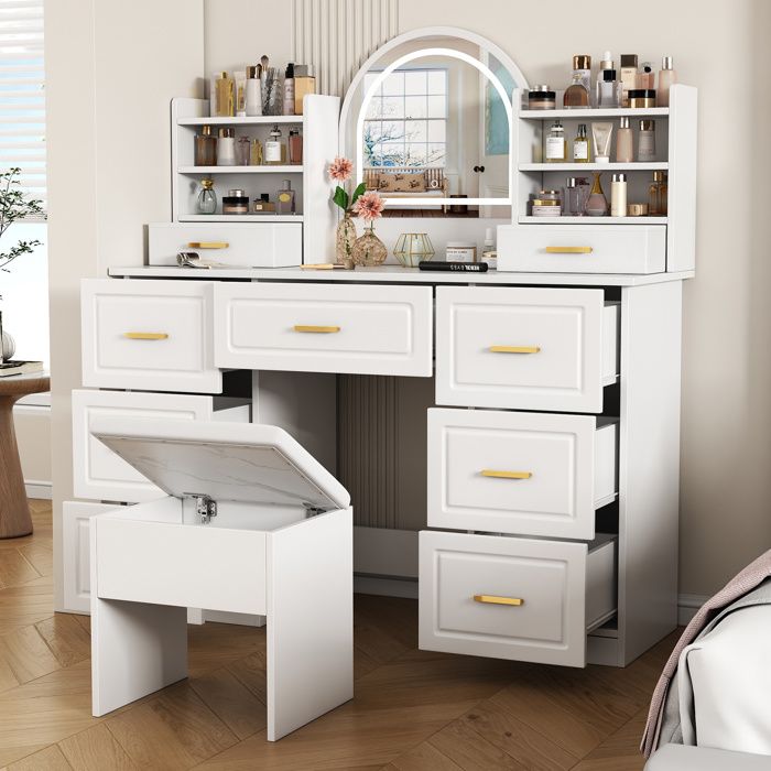 Coiffeuse avec Miroir à Eclairage LED et TabouretTable de Maquillage