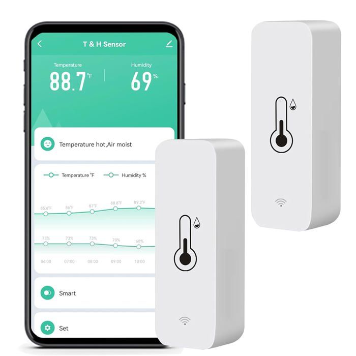 Thermomètre Hygromètre Intelligent Wi-Fi - Moniteur Température Humidité Haute Précision - Pour Chambre Bébé, Serre, Garage - Noir