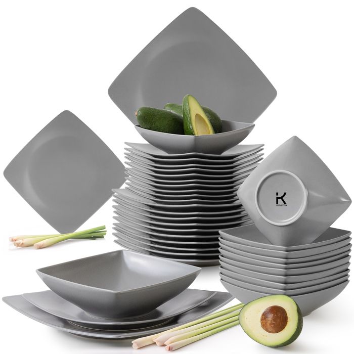 KONSIMO EPIRI Service de table 36 pièces pour 12 personnes céramique premium design moderne entretien facile - gris