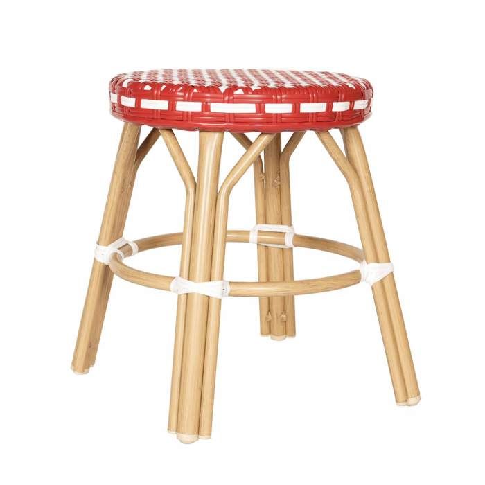 Tabouret de jardin en aluminium et rotin synthétique blanc et rouge Belleville - Oviala
