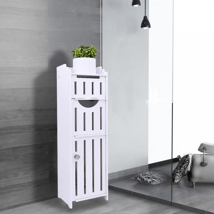 JEOBEST Armoire de rangement de salle de bain avec double porte et étagère à 3 niveaux 20*18*76cm Colonne de salle de bain