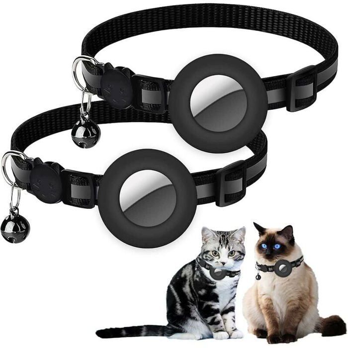Meilleurs prix pour Lot de 2 colliers Airtag pour chat avec cloche et boucle en toute sécurité de 3/8 de largeur collier réfléchissant pour Étiquette