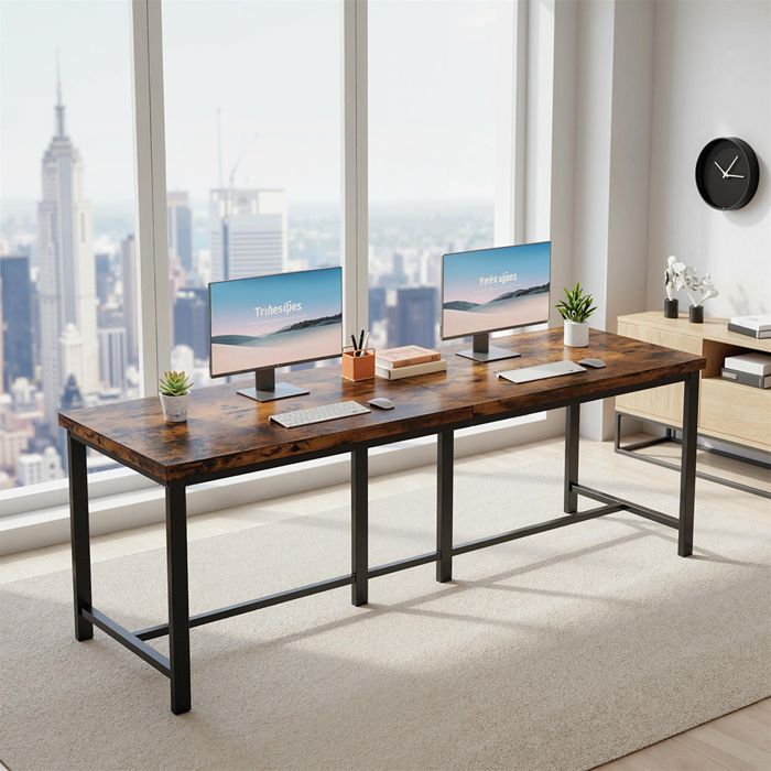 Bureau dordinateur Extra Long 200 x 60 cm pour 2 personnes Double Poste de travail Marron