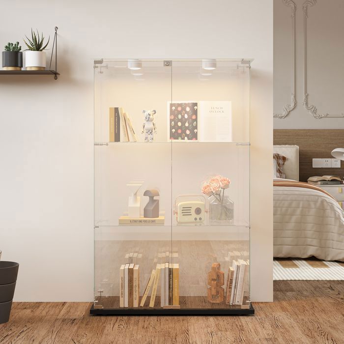 Vitrine en verre - TANANT - 35x78.5x123.3 cm - 2 portes - 3 étagères - LED réglables