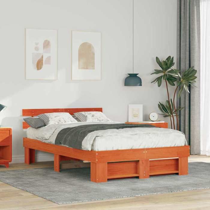 vidaXL Cadre de lit avec tête de lit Brun cire 140 x 190 cm Pin massif 872490