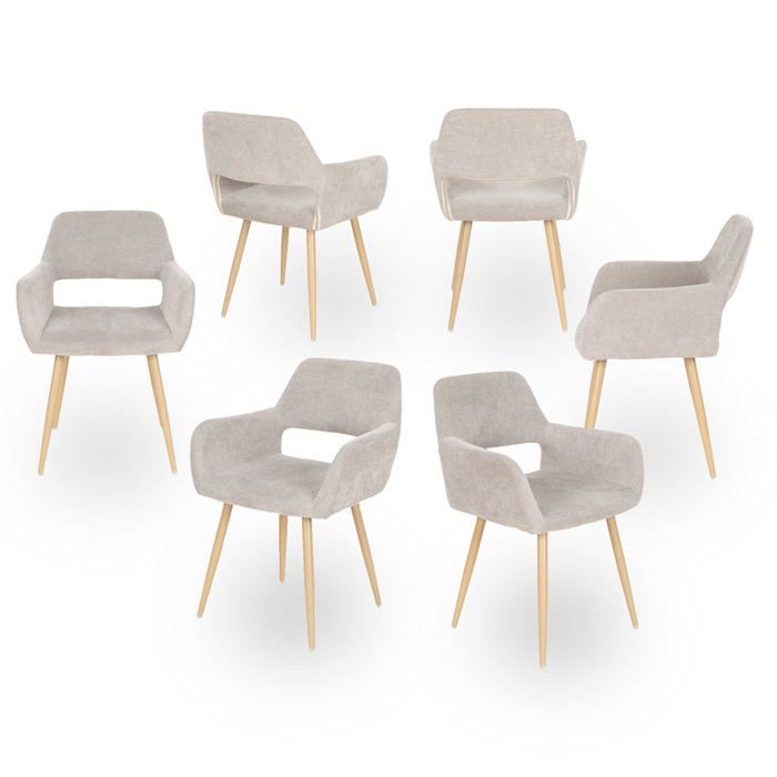 MEUBLES COSY Lot de 6 fauteuils de salle à manger scandinaves avec accoudoirs en tissu beige - CROMWELL