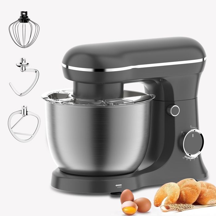Robot Pâtissier 6 vitesses 1500 W avec bol en acier inoxydable de 5 L tête inclinable et conception antidérapante