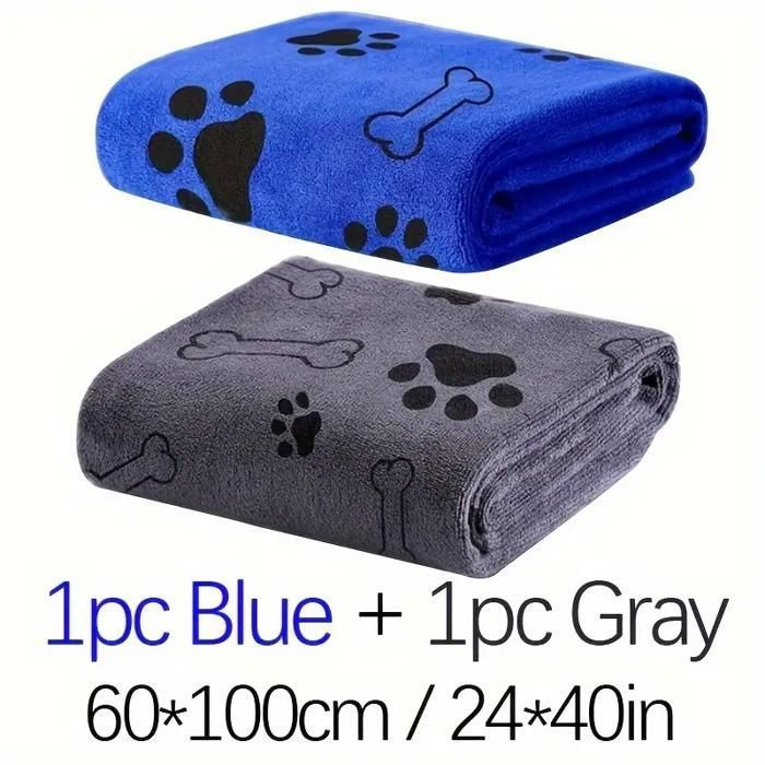 2 Serviette pour chien - Serviette pour chien et chat - Serviette de bain pour chien de taille moyenne (Gris Bleu)