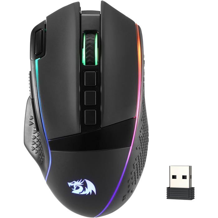 Redragon M991 — Souris de jeu sans fil 26 000 DPI 9 boutons macro RVB batterie rechargeable