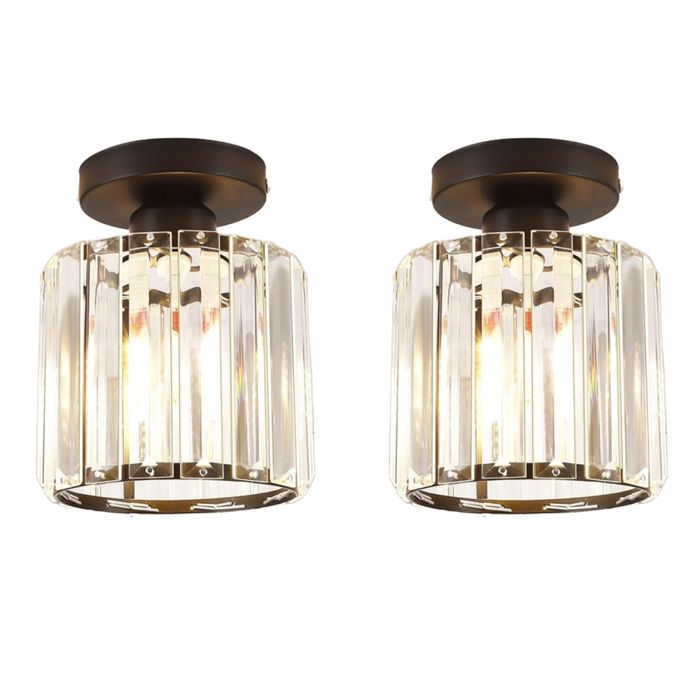 ElektraH 2pcs Moderne Plafonnier en Cristal15cm Lampe de Plafond Vintage Abat-jour en Cristal Designe Colonne Lustre Style