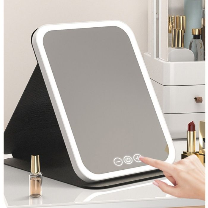Miroir de maquillage lumière LED pliable 3 températures de couleur réglables économie dénergie portable noir