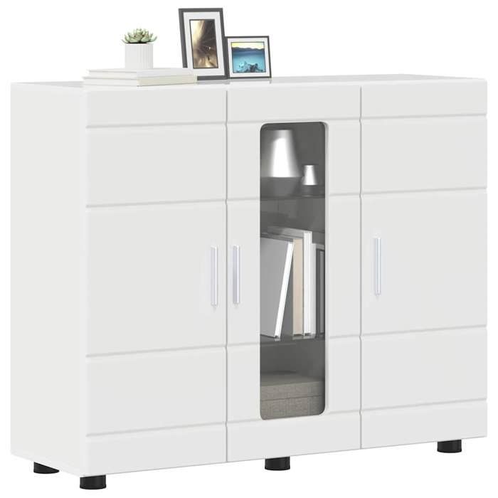 BEL-ACHAT* Buffet - Bahut Meuble Enfilade - Fonction daffichage Blanc brillant 55.5x29x100 cm - Bois dingénierie Prom21293102